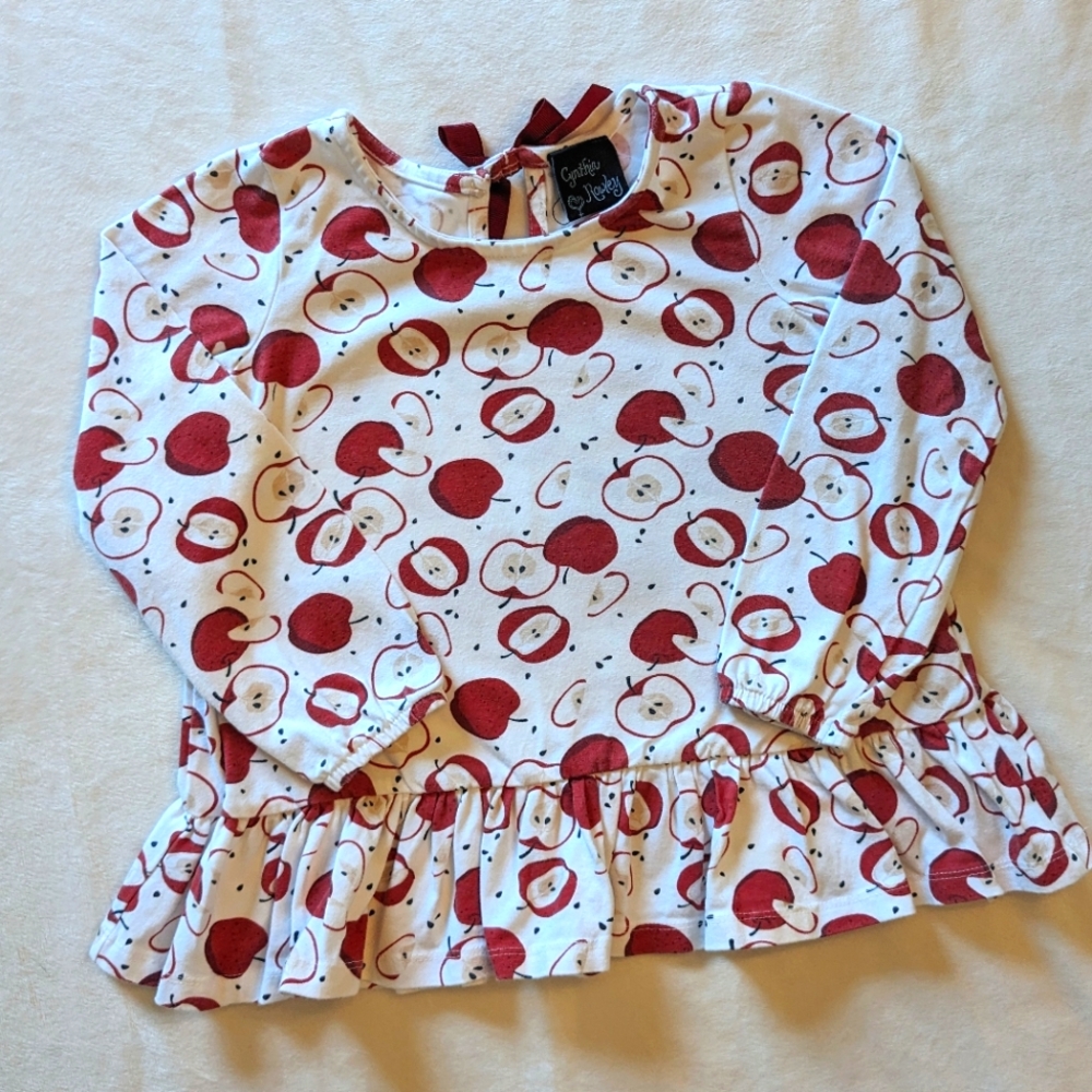 Cynthia Rowley Apple Print Peplum Long Sleeved Back to School Top Girls' Small